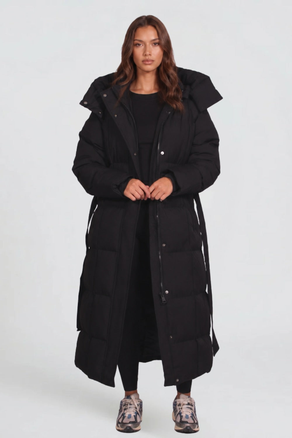 Langer Steppmantel Damen Schwarz