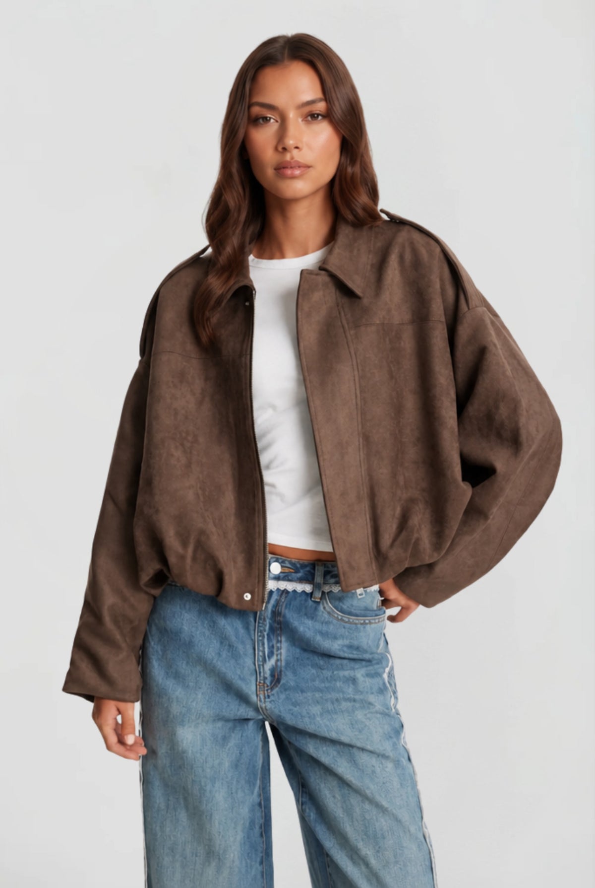 Kurze Oversized-Jacke Damen Braun