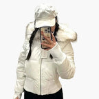 Kurze Steppjacke Damen Weiß – getragen