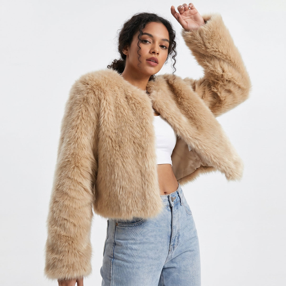 Kunstfelljacke Beige