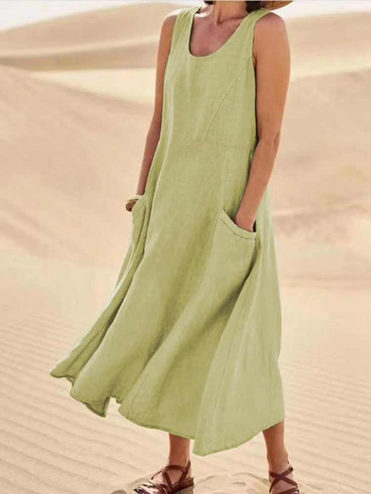 Maxikleid Leinenoptik Hellgrün