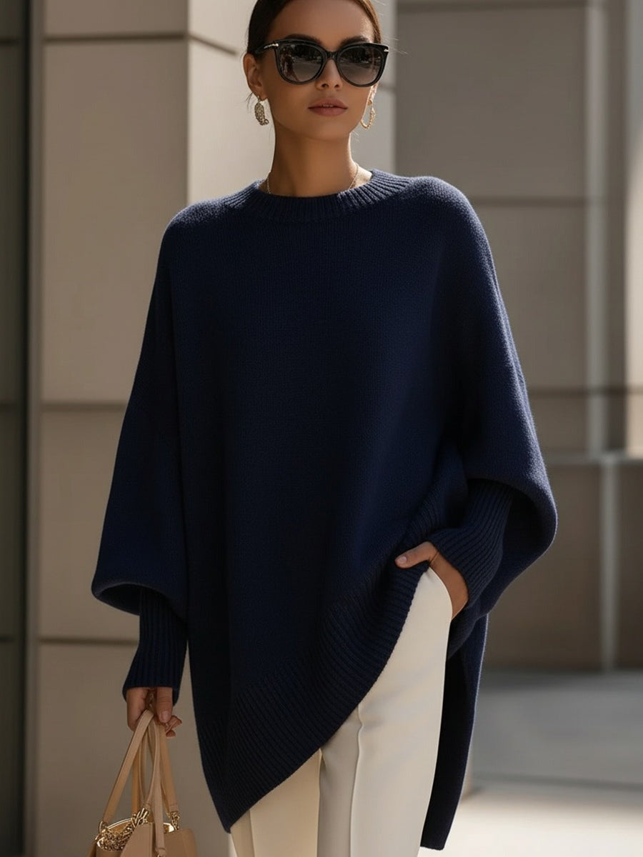 Strickponcho Marineblau