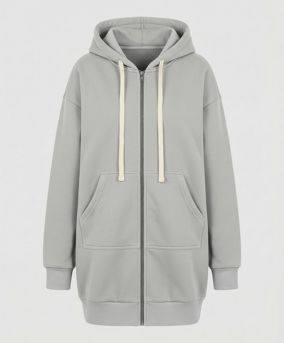 Lange Sweatjacke Hellgrau