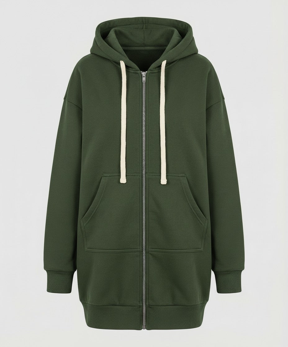 Lange Sweatjacke Dunkelgrün