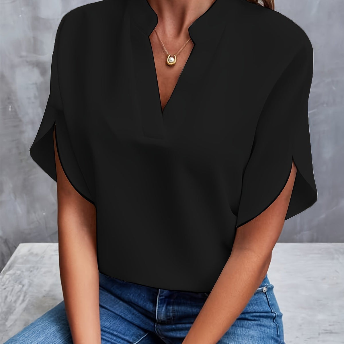 Kurzarm Bluse Schwarz