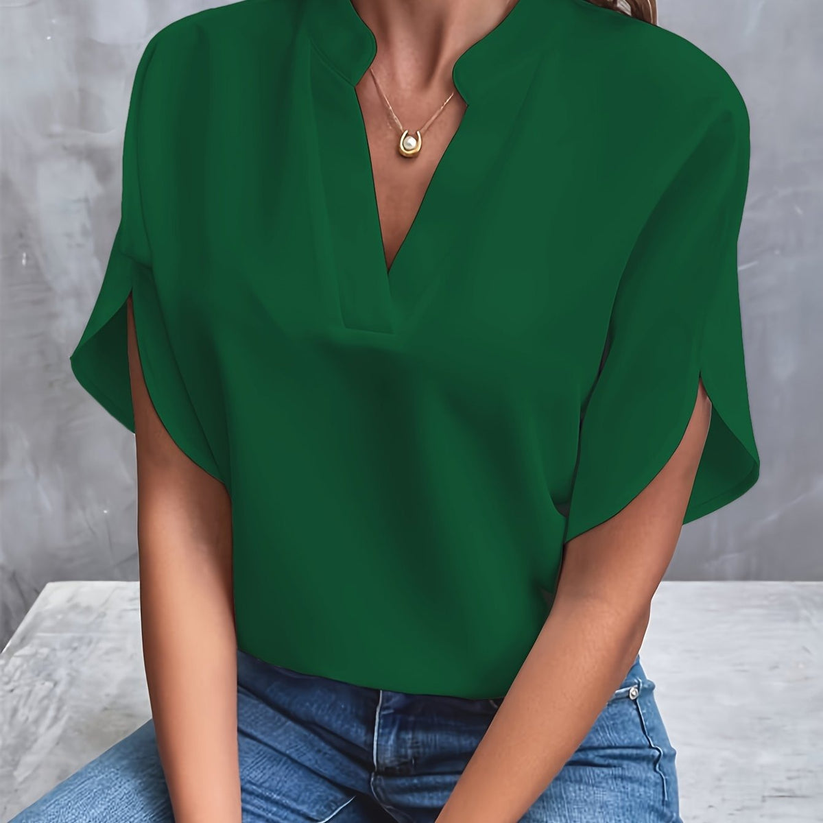Kurzarm Bluse Grün