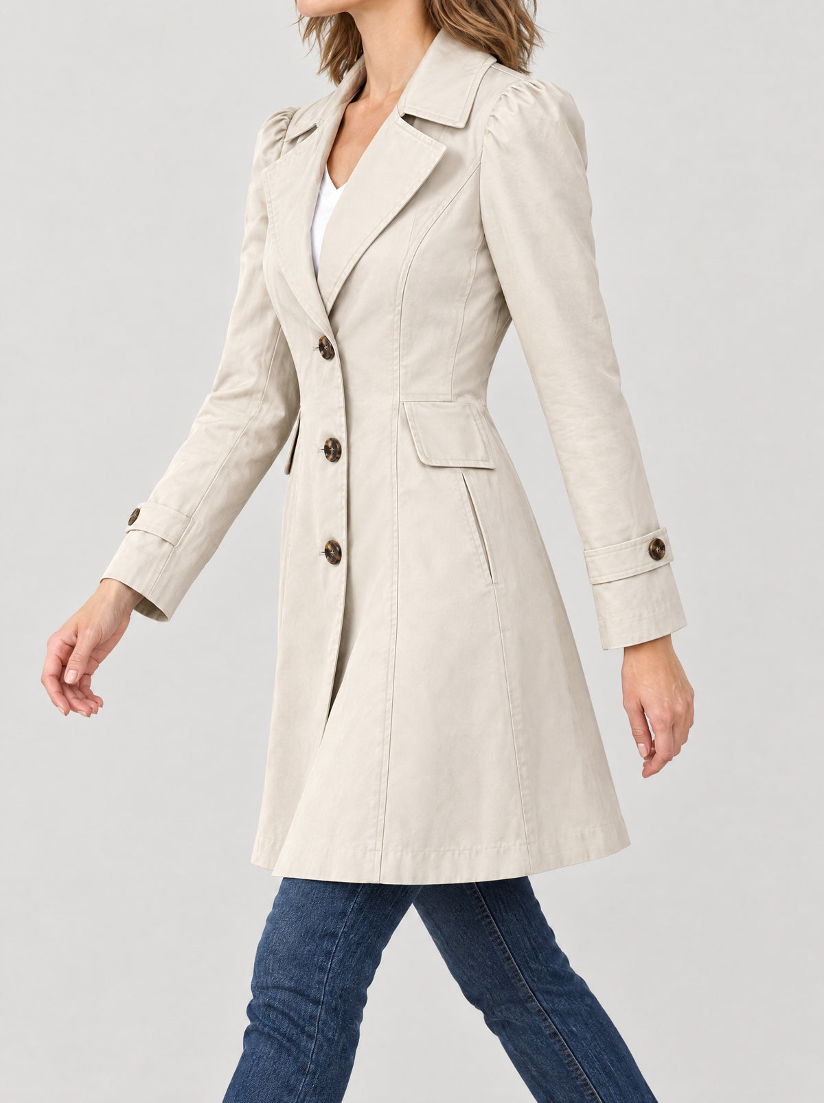 Trenchcoat Damen Beige – Seitenansicht