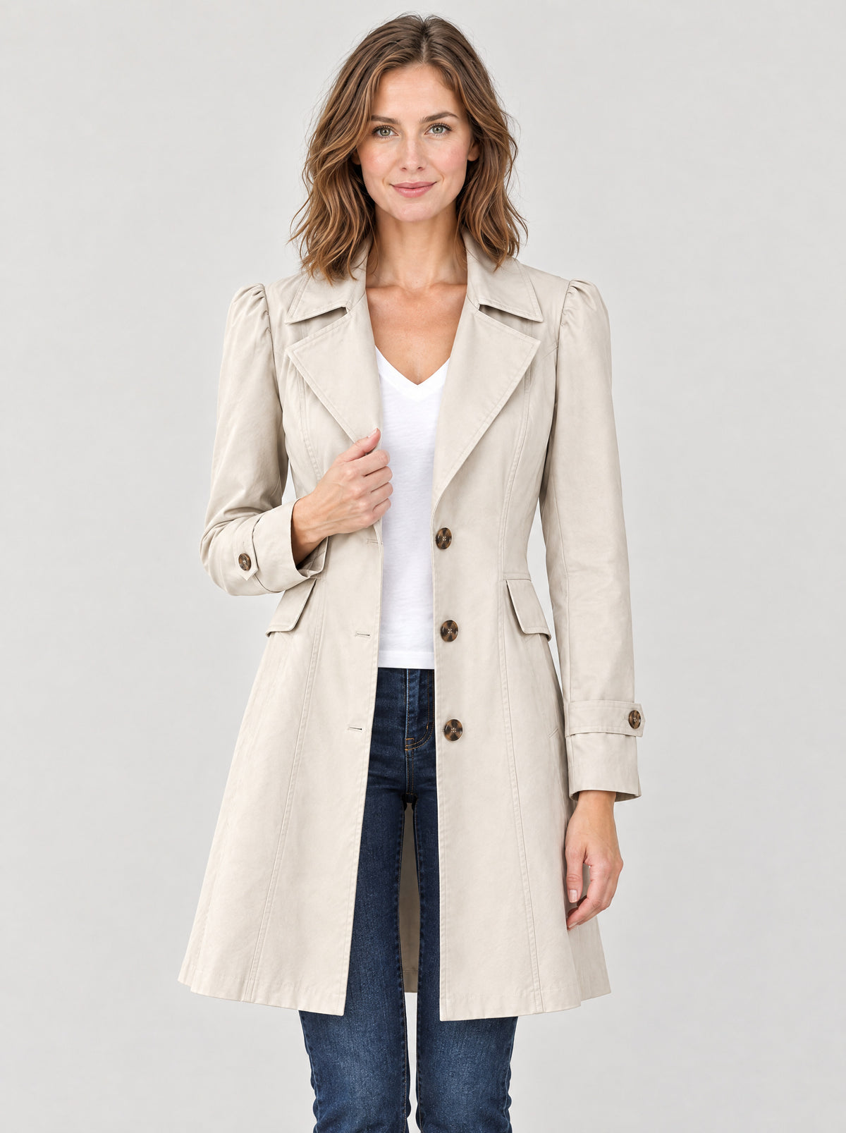 Trenchcoat Damen Beige – Vorderansicht offen