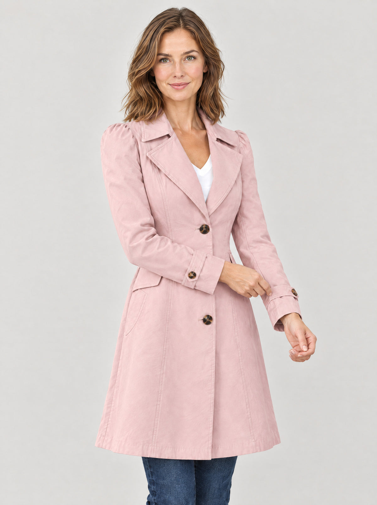 Trenchcoat Damen Rosa – Dreiviertelansicht seitlich
