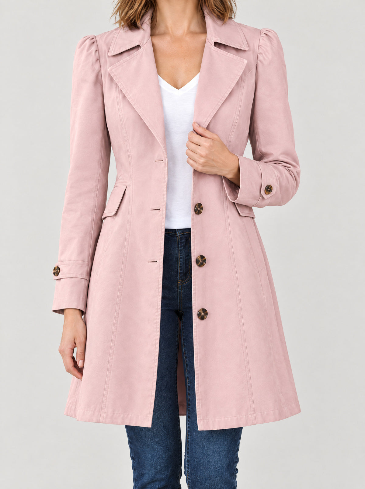 Trenchcoat Damen Rosa – Vorderansicht offen