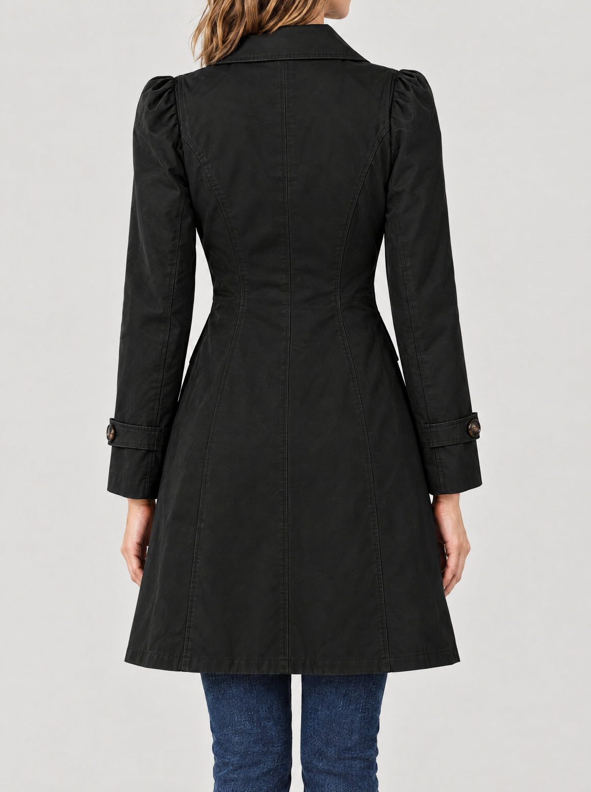 Trenchcoat Damen Schwarz – Rückansicht