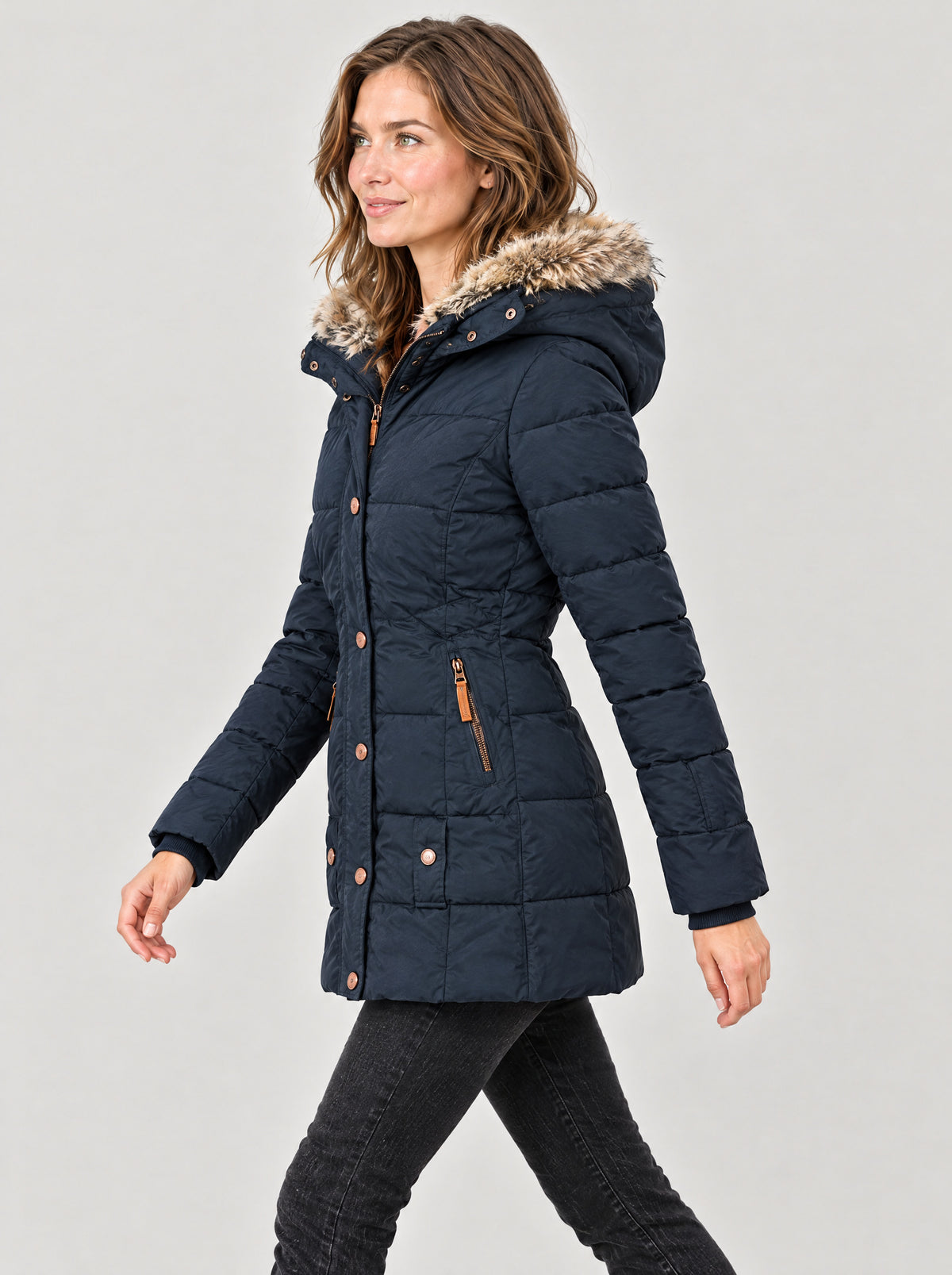Winterjacke Damen Blau – Seitenansicht