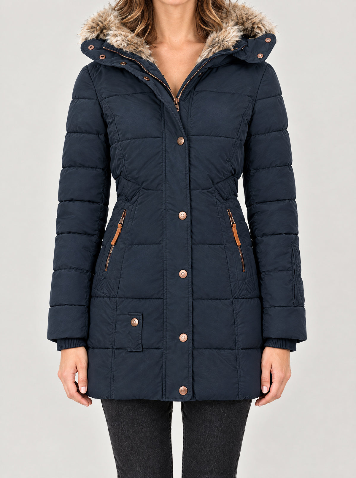 Winterjacke Damen Blau – Vorderansicht