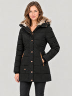 Winterjacke Damen Schwarz – Dreiviertelansicht