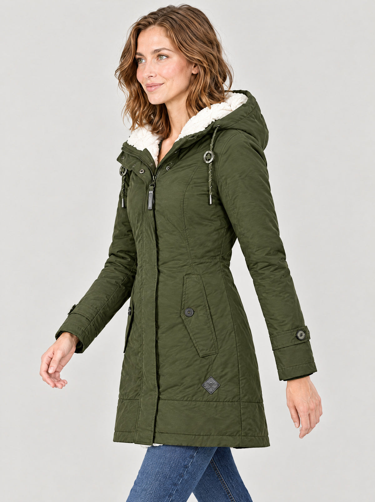 Wintermantel Damen Armeegrün – Seitenansicht