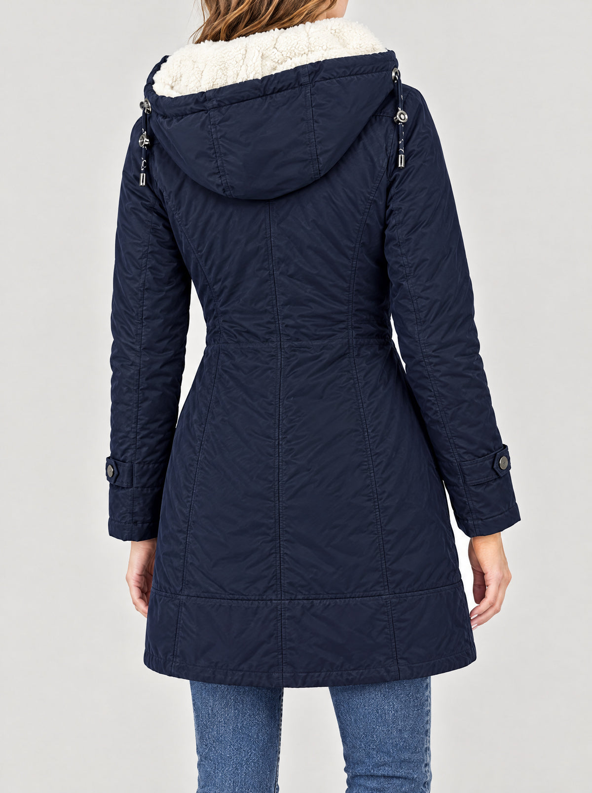 Wintermantel Damen Marineblau – Rückansicht