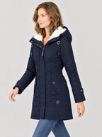 Wintermantel Damen Marineblau – Seitenansicht