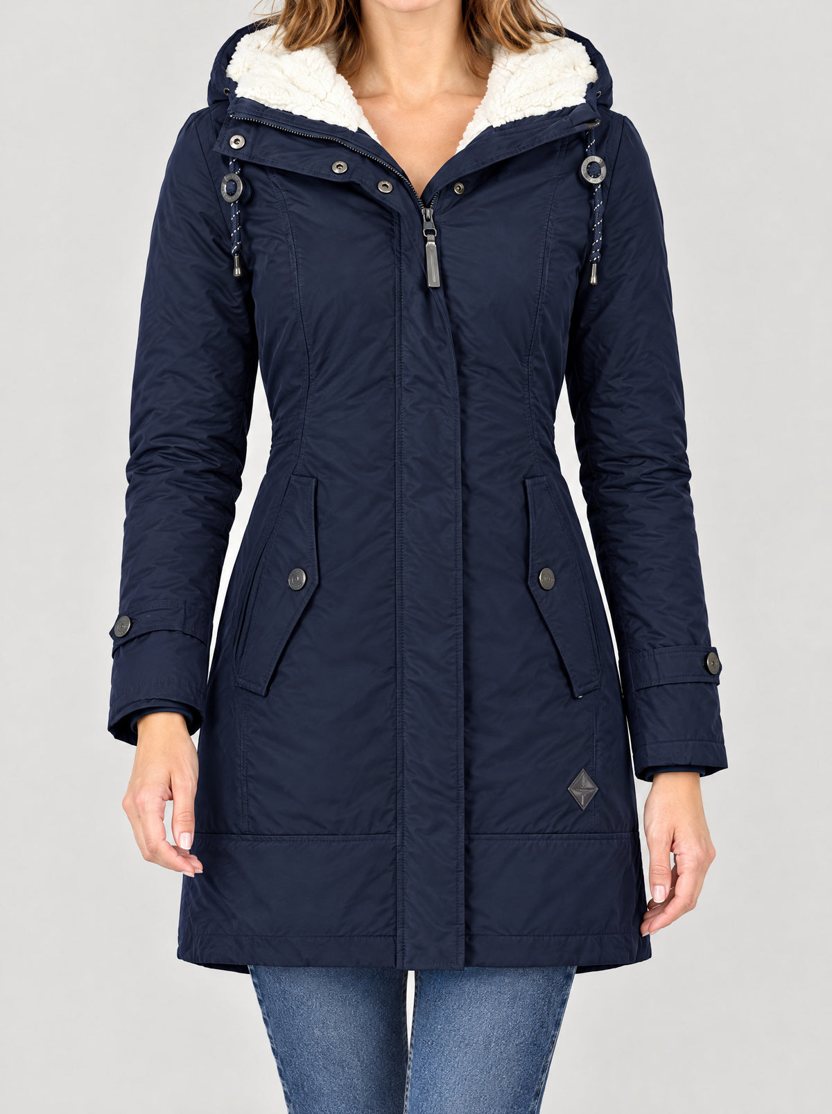 Wintermantel Damen Marineblau – Vorderansicht